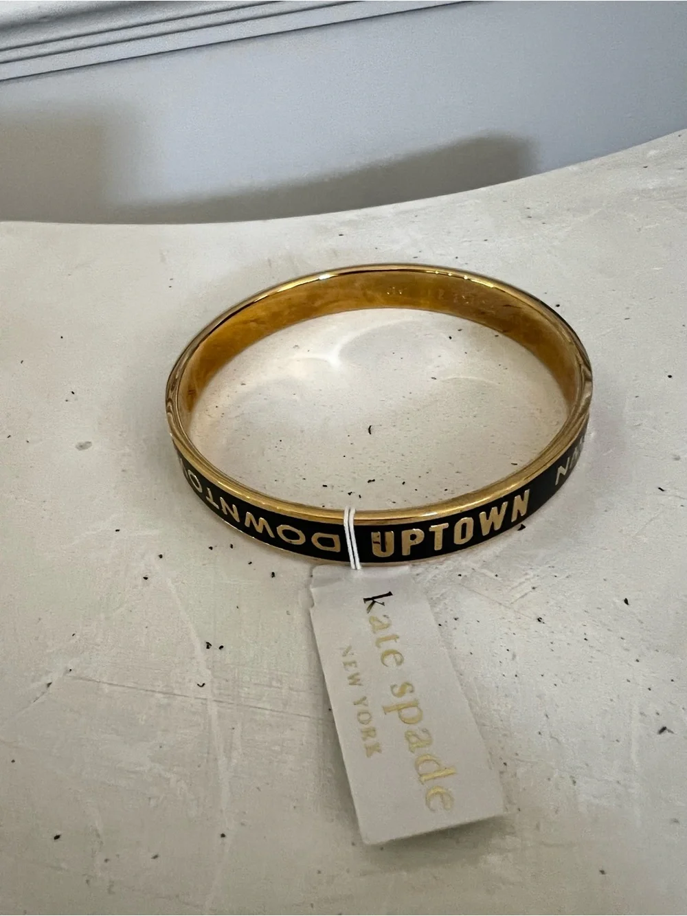 Kate Spade, New York-Uptown/Downtown, Black/Gold Glossy Enamel Bangle. - Picture 8 of 11